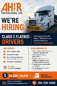 Class 1 Flatbed Driver USA/CANADA RUNS