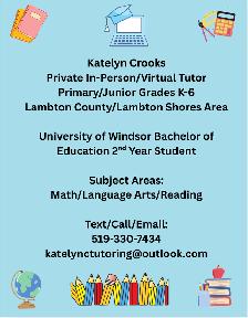 Private In-Person/Virtual Tutoring Grades K-6