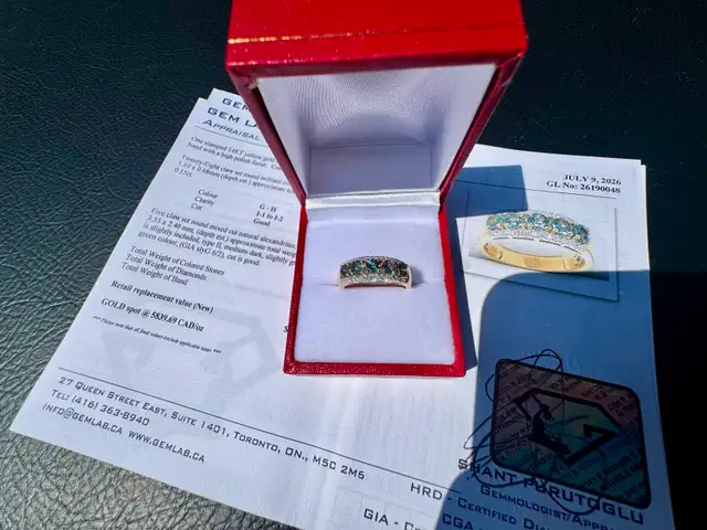 #873 - 14kt Yellow Gold, Alexandrite & Diamond Band Size 6