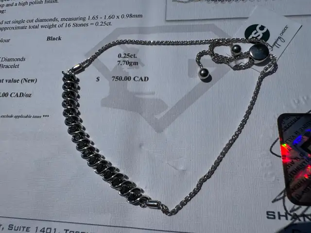 #867 - Sterling & Black Diamond 1/4ct Adjustable Bracelet