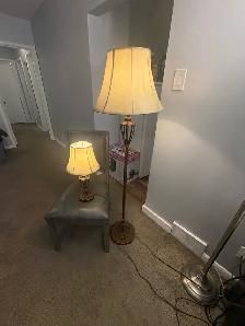 Free delivery used Vintage Brass Table Lamp and Floor Lamp Set - Photo 2