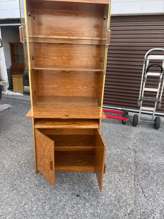 Free delivery used Vintage Wood and Glass Display Cabinet