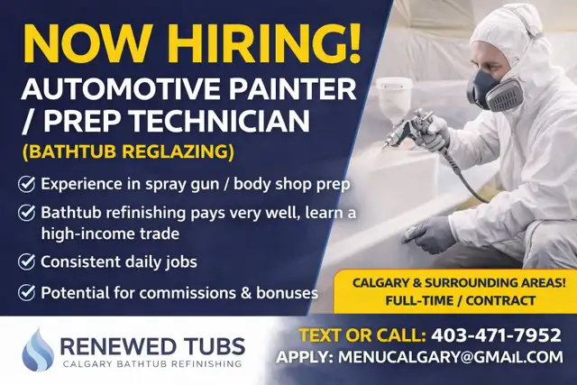 Renewed Tubs is Hiring – Bathtub Reglazing Technician