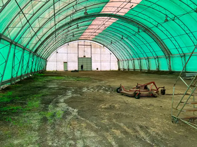 Heavy-Duty Used Cover-All Barn / Fabric Shelter – 75' x 150'