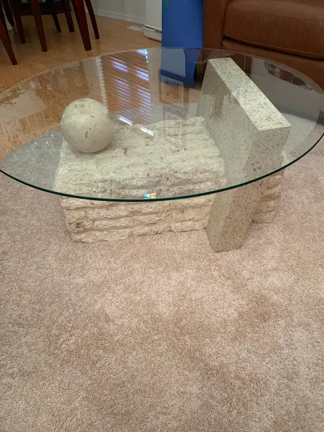 STONE & GLASS COFFE AND END TABLE SET