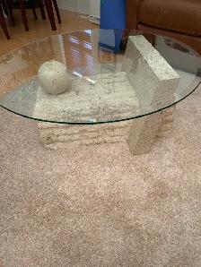 STONE & GLASS COFFE AND END TABLE SET