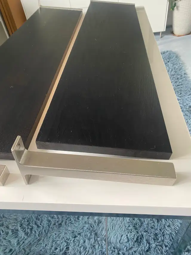2 Ikea 37 1/2' X 11 1/2' shelves, brown wood & Aluminum Brackets