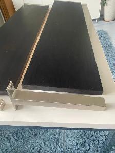 2 Ikea 37 1/2' X 11 1/2' shelves, brown wood & Aluminum Brackets