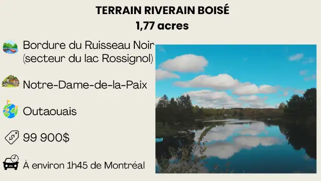 Terrain riverain boisé – 77 118 pi² (1,77 acre)