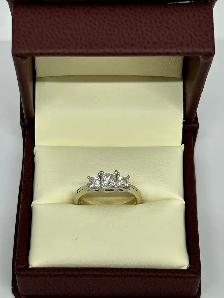 14k  Three-Stone Princess-Cut Diamond Ring