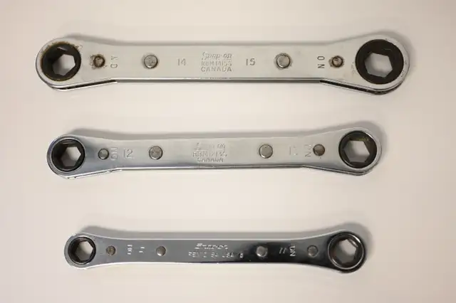 Snap-On 3 Piece Double Box End Ratcheting Wrench Set Used Good