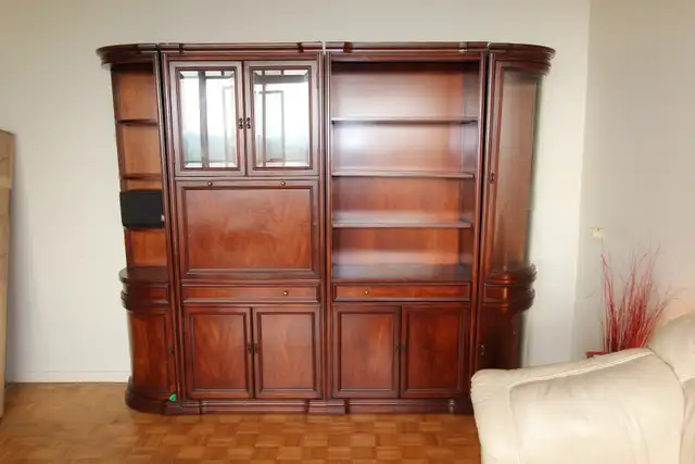 Classic Glass Display Cabinet  - Leather Couch and desk