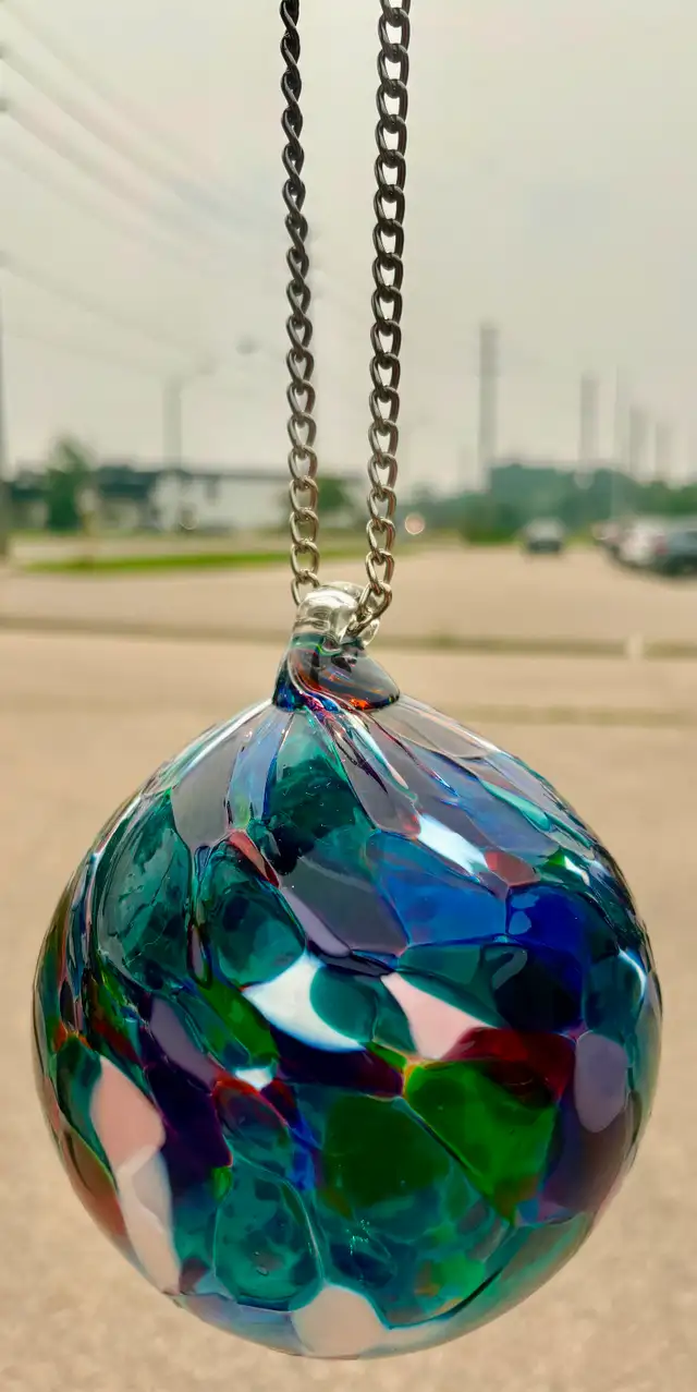 Hand-Blown Glass Ornament Ball (w Multicolored Abstract Pattern)