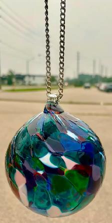 Hand-Blown Glass Ornament Ball (w Multicolored Abstract Pattern)
