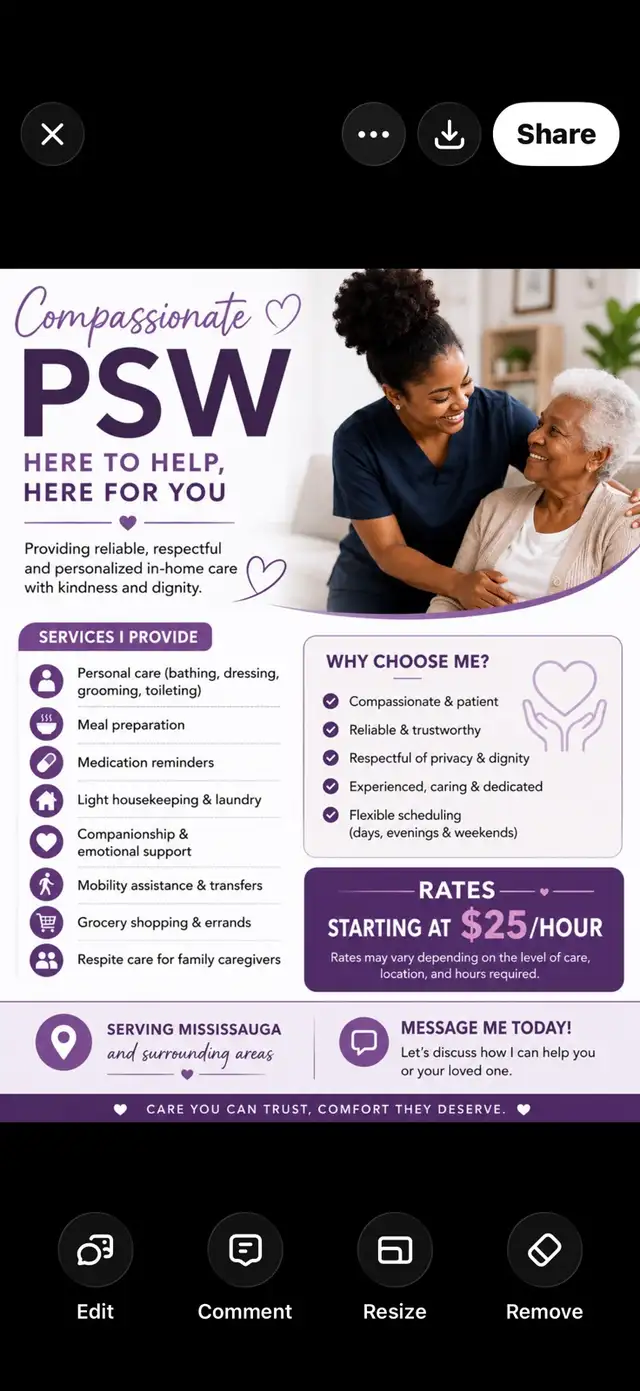 psw/caregiver available for elders
