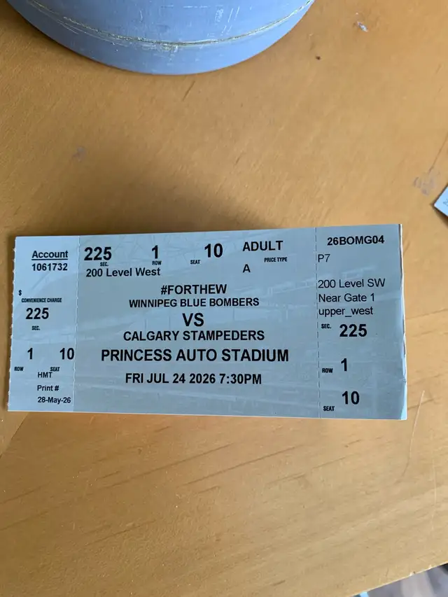 blue bomber ticket