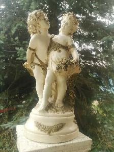 Vintage Beautiful Marwal Chalkware Cherub Pair Statue - Photo 2