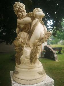 Vintage Beautiful Marwal Chalkware Cherub Pair Statue - Photo 3
