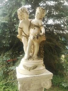 Vintage Beautiful Marwal Chalkware Cherub Pair Statue - Photo 5