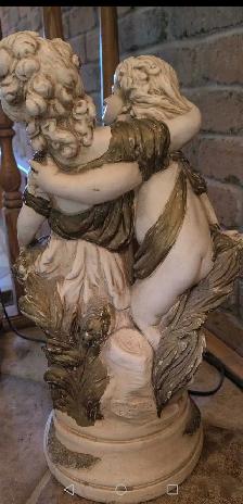 Vintage Beautiful Marwal Chalkware Cherub Pair Statue - Photo 8