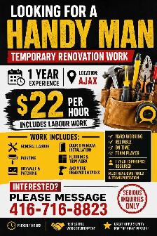 Looking for a Handyman – Temporary Renovation Work (Ajax)