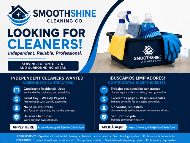House Cleaners Needed / Se Buscan Limpiadores (Toronto & GTA)