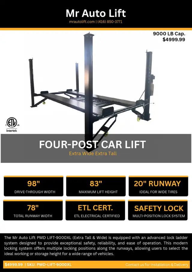 Four Posts Car Lifts Car Storage 4 Ton Capacity 83' Height Lift