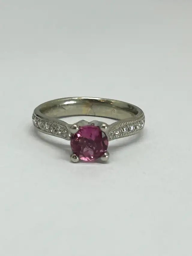 14k white gold pink tourmaline Diamond Ring