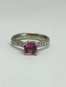 14k white gold pink tourmaline Diamond Ring
