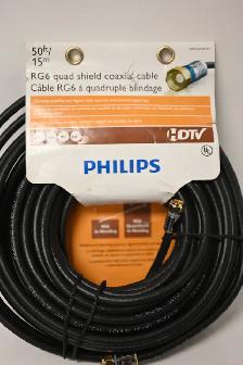 RG6 Quad shield coaxial cable 50ft F-type connector Brand New