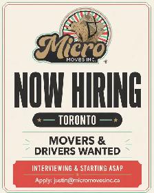 Movers & Drivers Wanted - Toronto (GTA)