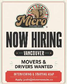 Movers & Drivers Wanted - Vancouver