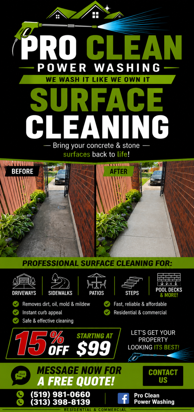 Concrete Surface Cleaning starting at $99