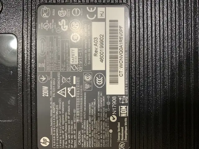 HP 230W AC Adapter HSTNN-LA12