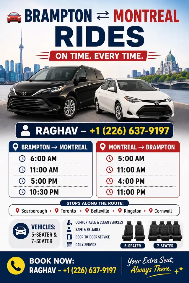 Brampton to Montreal Rideshare Service