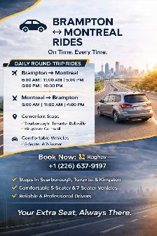 Brampton to Montreal Daily Rides