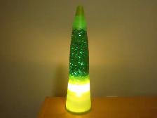 Green-glittered lava lamp