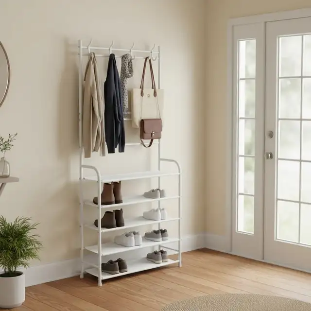 Brand New 5-Tier Entryway Shoe Rack Coat Hook Special $10