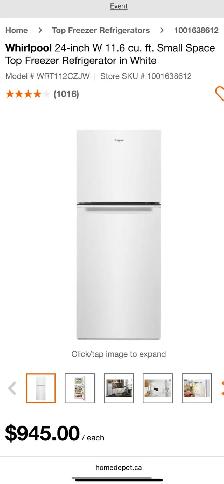 NEW 24" Whirlpool Counter Depth Top Freezer Fridge (11.6 Cu.Ft) - Photo 9
