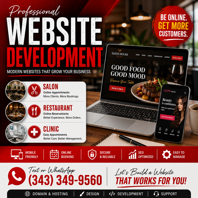 WEBSITE DEVELOPMENT: BOOKING WEBSITES SALON, RESTAURANT, CLINIC