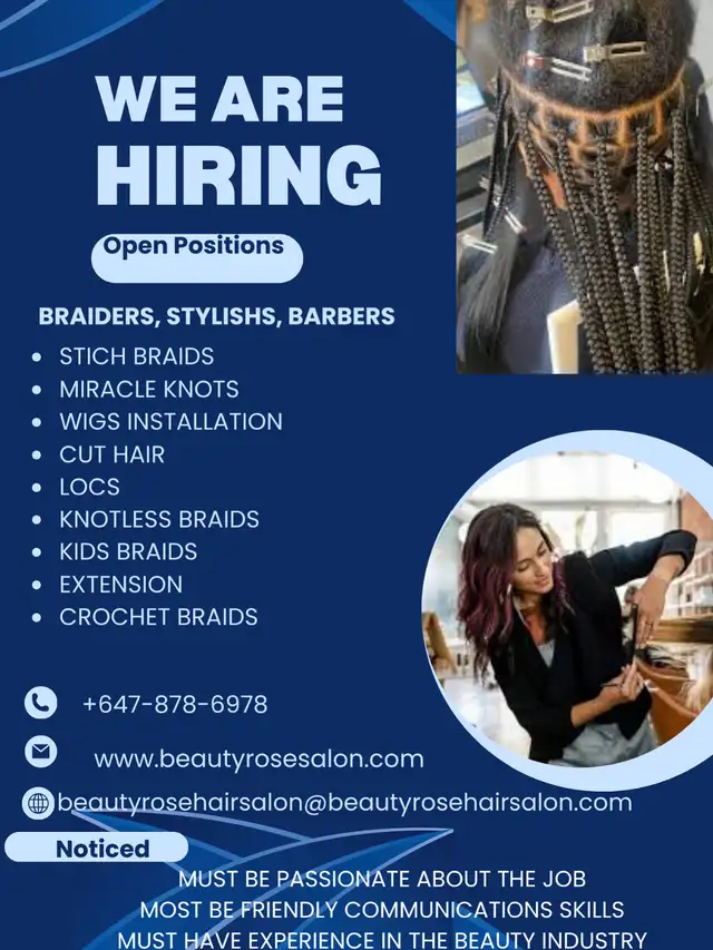 We are hiring! Braider,Loctician, salon assistant