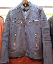 Men's Real Leather Jacket Blue Motorcycle Racer Biker Jacket - Photo 2