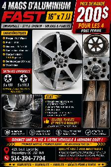 4 MAGS FAST WHEELS 16 × 7 JJ — 200 $ POUR LES 4