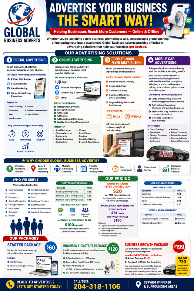 ADVERTISE YOUR BUSINESS THE SMART WAY! GLOBAL BUSINESS ADS