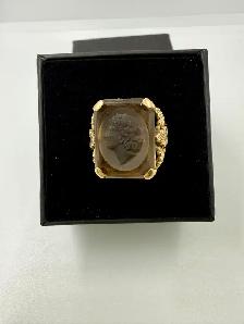 Vintage Women's 10K Gold Ring w a Smokey Quartz Cameo~Size  5.5 - Photo 2