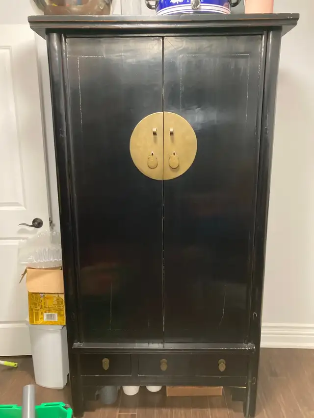 Antique Asian Armoire - Black Lacquer Finish