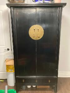 Antique Asian Armoire - Black Lacquer Finish