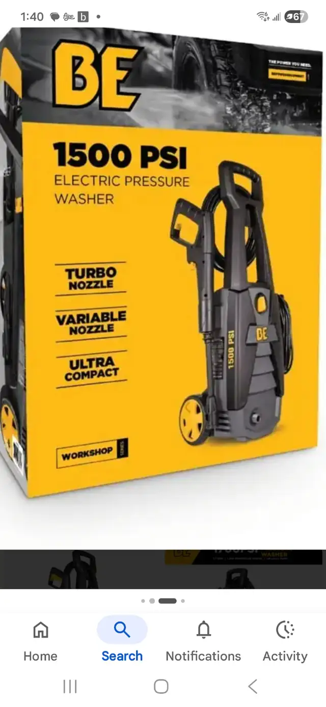 BE 1500psi ELECTRIC PRESSURE WASHER