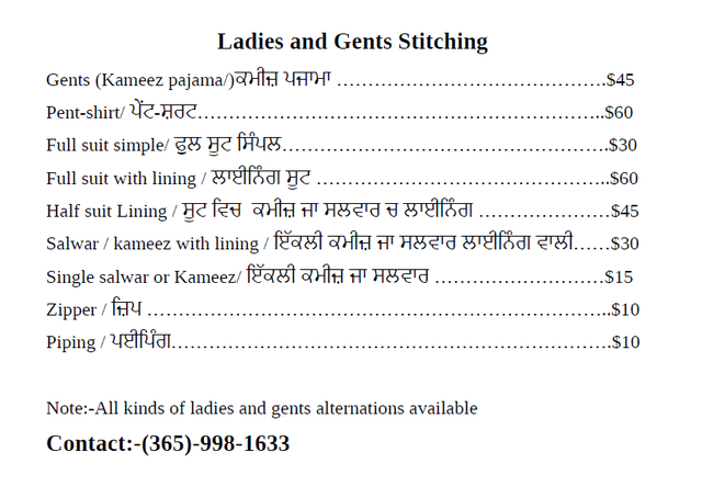 stitching and alterations for ladies and gents
