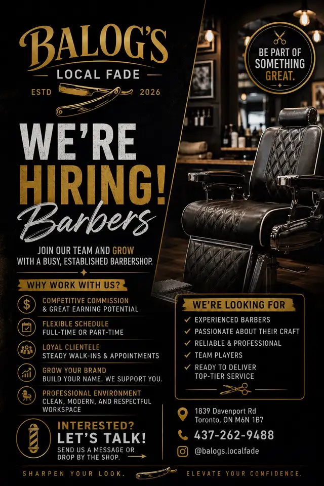 Barber Wanted (Balog’s Local Fade)